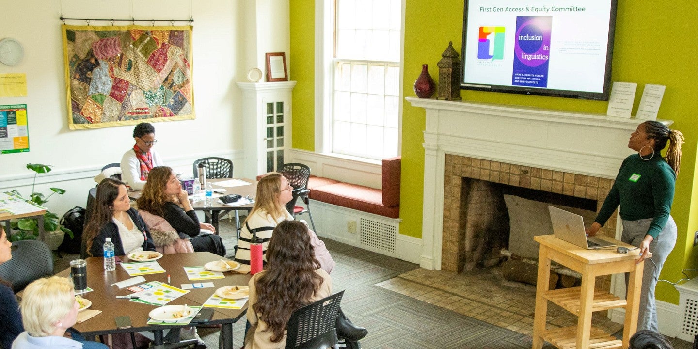 Graduate students gathering in a lounge